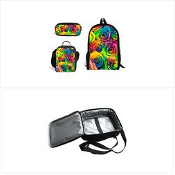 doginthehole Rainbow Rose School Bag One Set Backpack+Lunch 